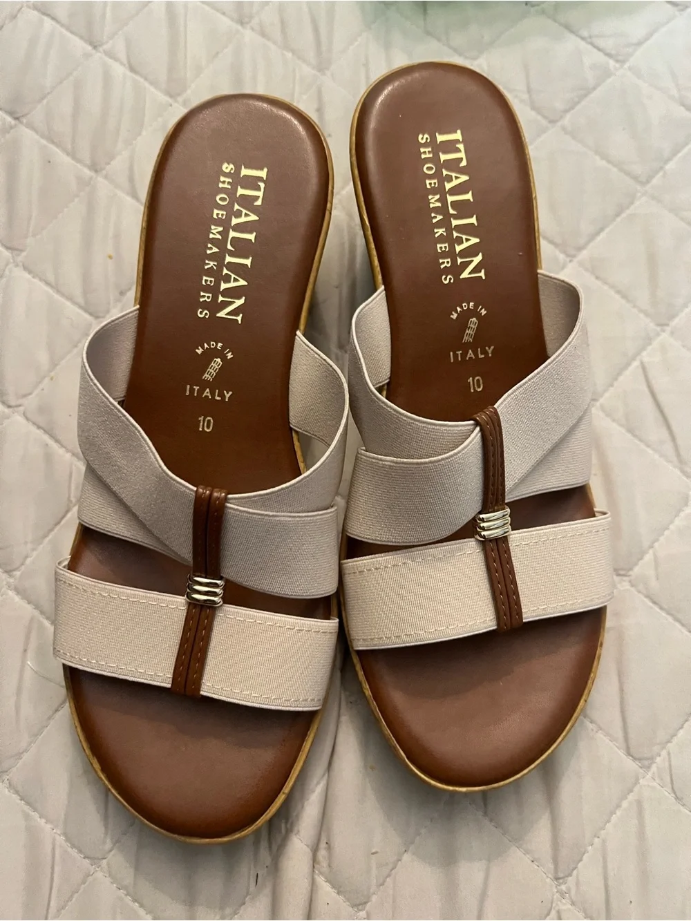 Italian Shoemakers Beige and Brown Wedge Sandals